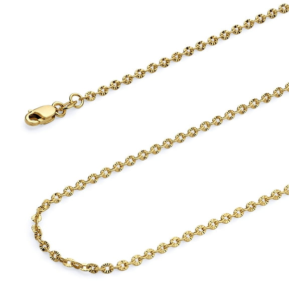 Wellingsale 14k Yellow Gold Polished 2mm HOLLOW Sunny Cable Diamond Cut Chain Necklace - 16"