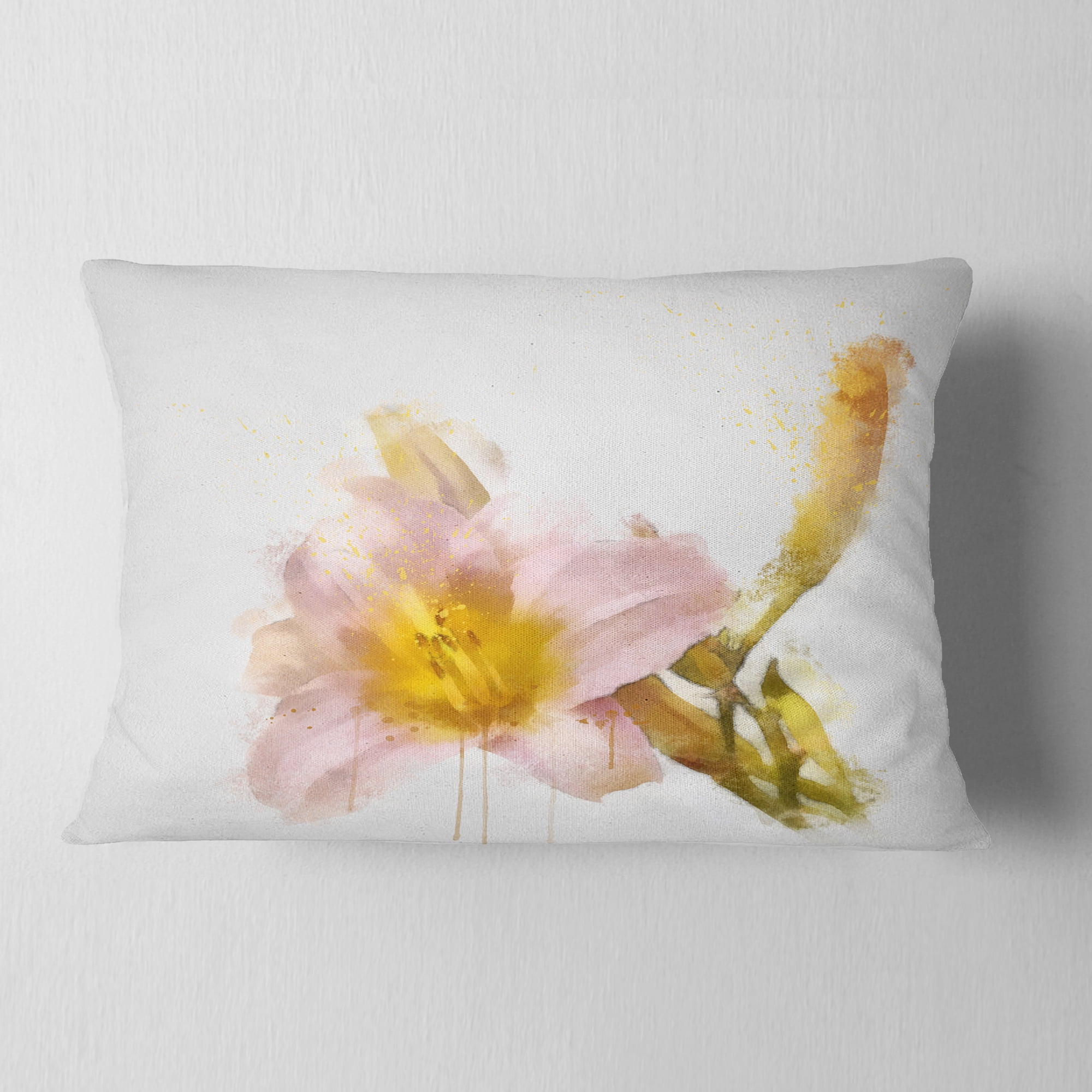 Designart Watercolor Lily with Color Splashes - Floral Throw Pillow - 12x20