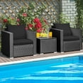 thumbnail image 3 of Gymax 3PCS Rattan Patio Conversation Furniture Set Outdoor w/ Black Cushions, 3 of 10