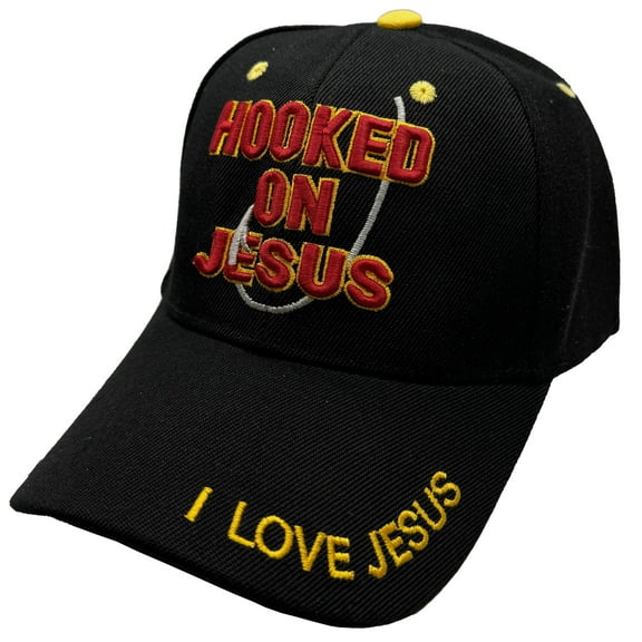 Hooked on Jesus Unisex Embroidered Baseball Cap, Adjustable w/Hook & Loop Strap; Multiple Colors Available