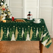 Christmas Tablecloth 60×120 Inch Rectangular, Winter Stars Trees Green Washable Seasonal Table Cover for Party Picnic Dinner Decor