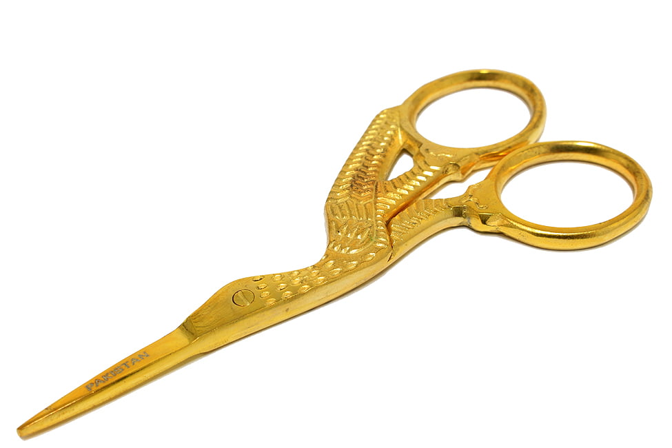 New 12 pcs Stork Sewing Embroidery ManiCure Scissors Gold Plated 3.5" Bird Shape