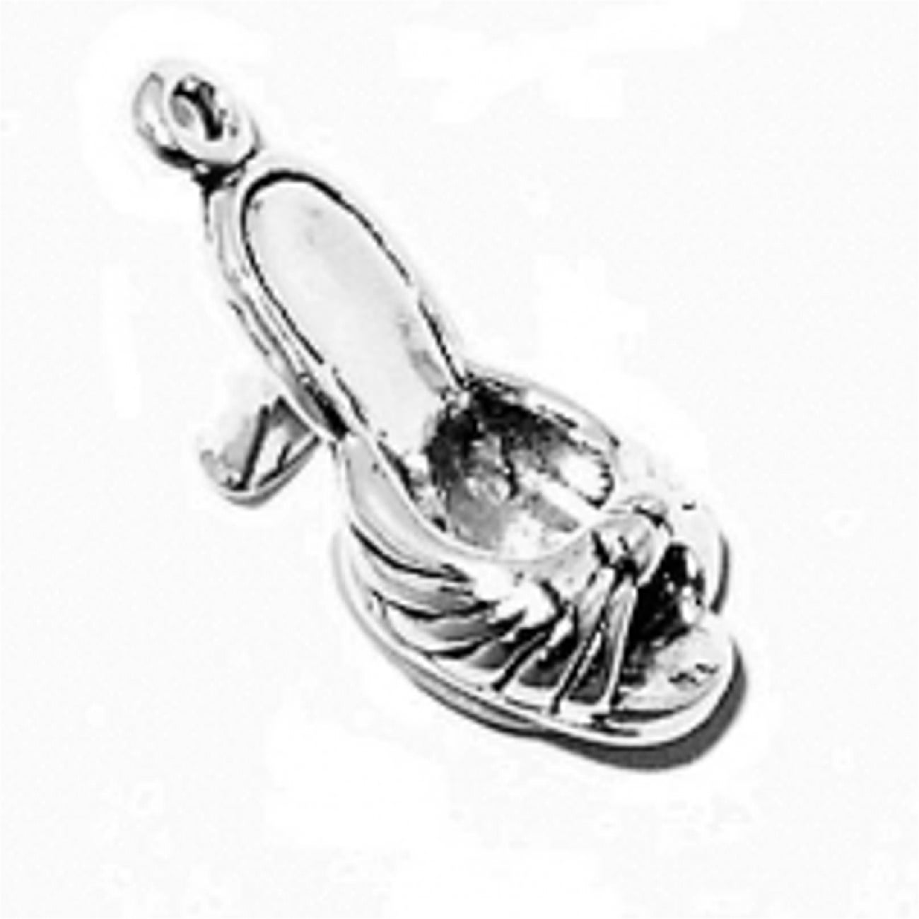 Sterling Silver 3D Open Toe Slip On High Heel Shoe Dangle Charm Bead For Bead Charm Bracelet
