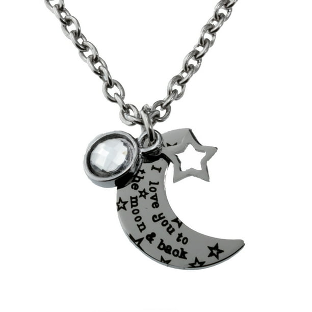 R H Jewelry R H Jewelry Stainless Steel Pendant I Love You To The Moon And Back Necklace With White Acrylic Crystal Walmart Com Walmart Com