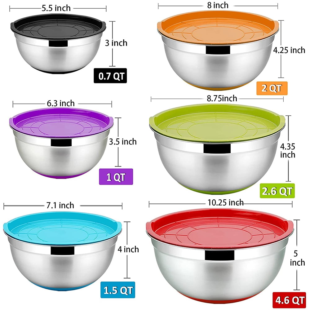 Vesteel 7 PCS Stainless Steel Mixing Bowls, Metal Nesting Salad