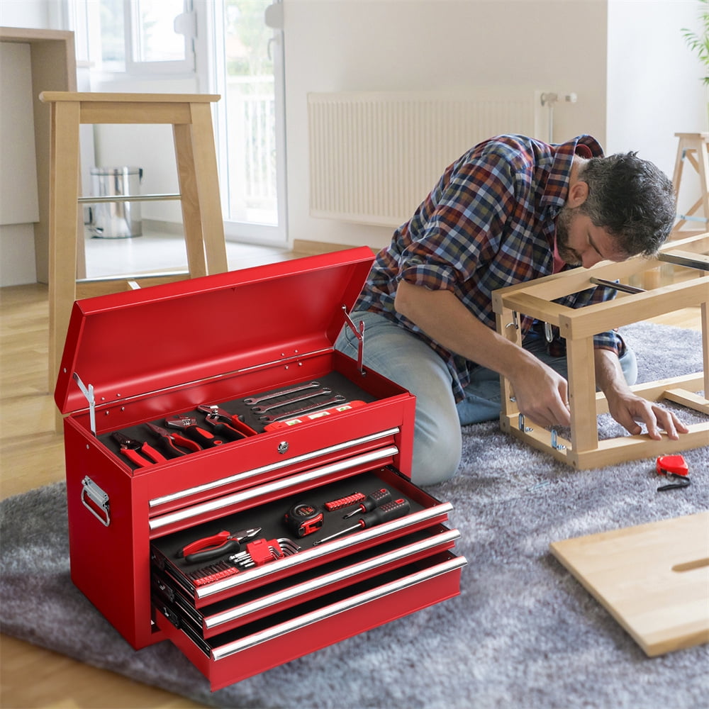 Tcbosik 24" Portable Tool Box, Storage Metal Cabinet with 5 Drawers, Lockable Chest Cabinet for Garage, Warehouse, Repair Shop & Home, Red