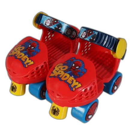 PlayWheels Spider-Man Kids Roller Skates, Junior Size 6-12 with Knee Pads