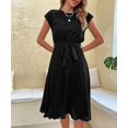 thumbnail image 5 of Women's 2024 Summer Dresses Casual Solid Color Classic Short Sleeve Dress Crew Neck Smocked High Waist Tiered Boho Beach Vacation Sundress (Black,Large), 5 of 6