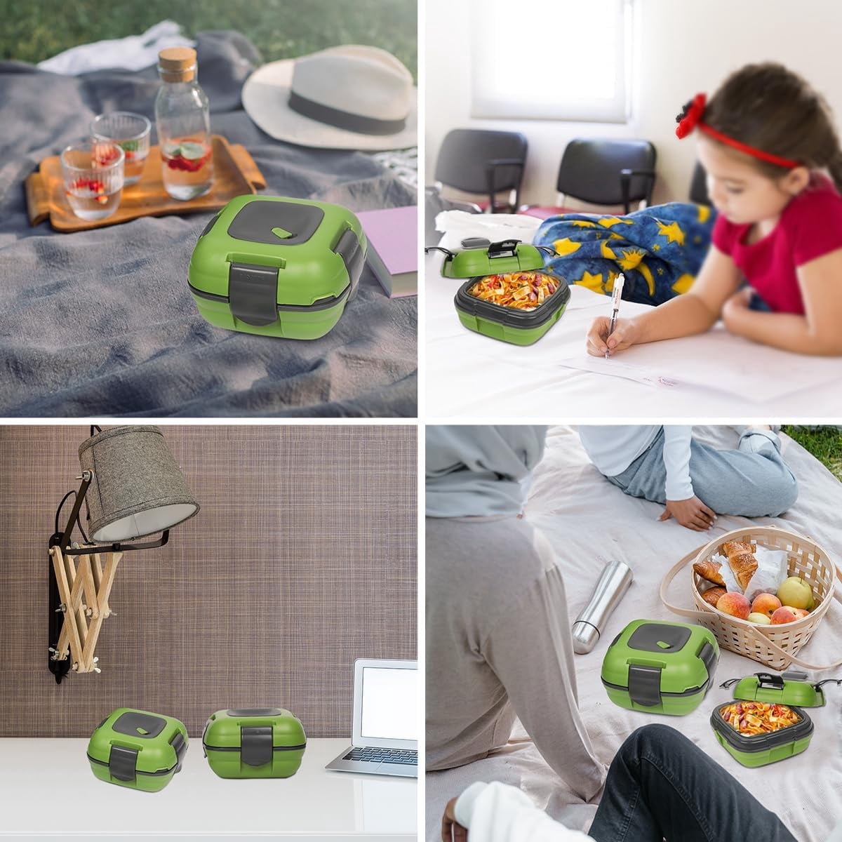 Pinnacle Thermoware 2-Pc Leak Proof Insulated Lunch Box Hot Food Container Set, Green