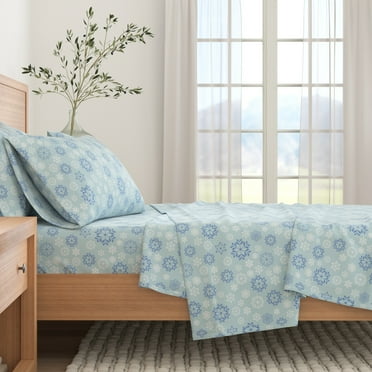 Great Bay Home 4-Piece 100% Turkish Cotton Flannel Sheet Set, King, Blue Snowflake