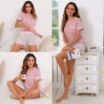 thumbnail image 3 of Women's Cotton Pajamas Set Round Neck Short Sleeve and Shorts Pajama Set for Women 2 Pieces Summer Short Sleepwear Sets Soft Loungewear Set for Women, S-XXL, 3 of 12