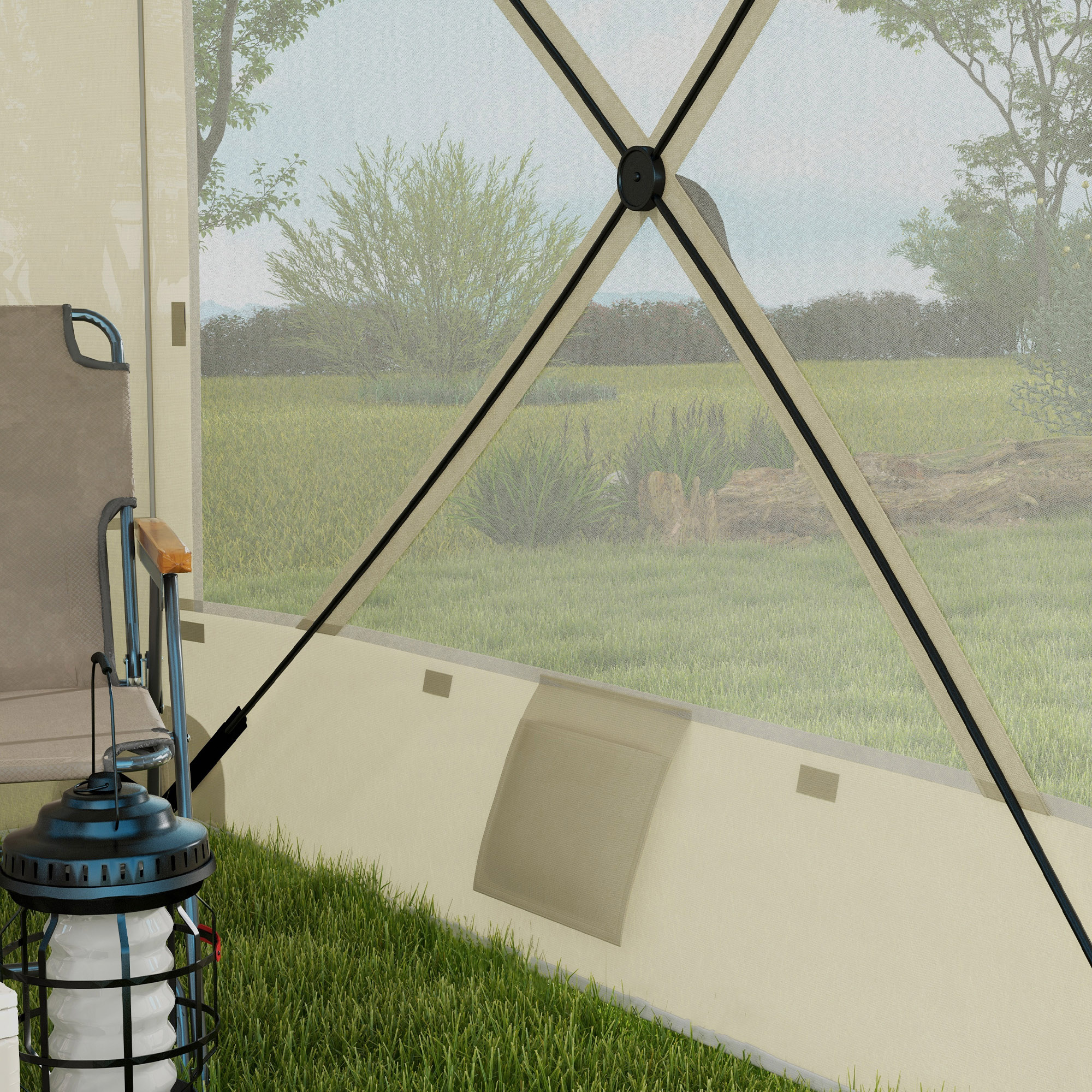 Outsunny 7' x 8' Pop Up Canopy, UV-Resistant Camping Tent with Curtains, Nettings and Carry Bag