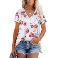 thumbnail image 2 of Hauts d'Été pour Femmes 2023 Mode Décontractée Col en V Imprimé Ample Manches Courtes T-Shirt Hauts, 2 of 7