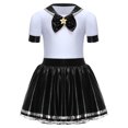 thumbnail image 3 of Moggemol Enfants Filles Marin JK Uniforme Brillant Manches Courtes Col à Revers Ligne A Robe Tutu de Ballet Noir 12, 3 of 6