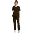 thumbnail image 4 of Fgvctg Scrubs for Women Set Plus Size Nursing Uniforms Petite V-Neck Yoga Scrub Pants and Tops Medical Scrubs Scrub Sets with Pockets Brown M, 4 of 7