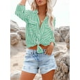 thumbnail image 2 of Women'S Striped Button Down Shirts Casual Long Sleeve Stylish V Neck Blouses Tops with Pockets Green M, 2 of 5
