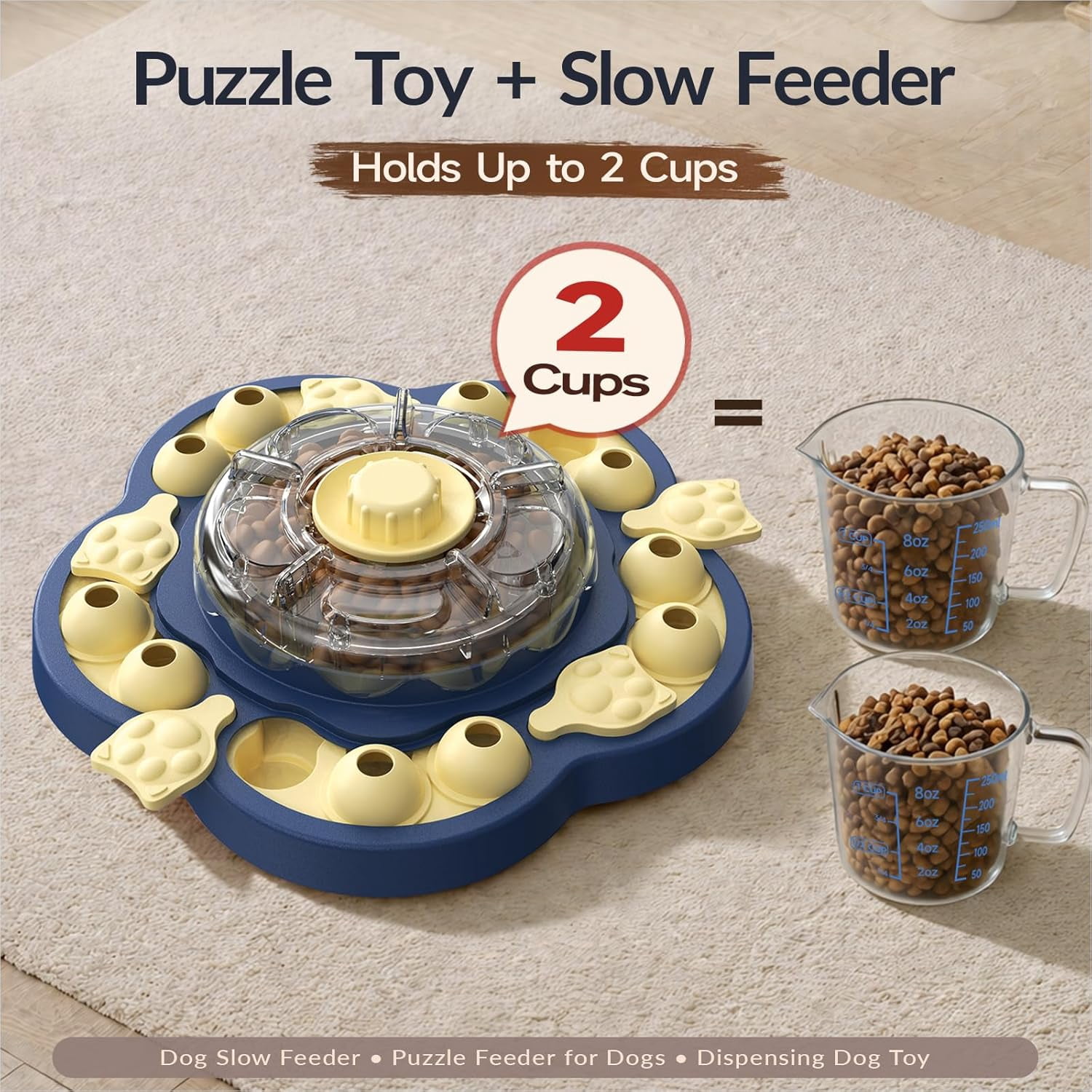 Dog Puzzle Toy, 3 Levels of Step-by-Step Challenge, Spin-to-Release Treat Dispenser, Slow Feeder & Mental Stimulation Enrichment Toy for Small Medium Large Dogs