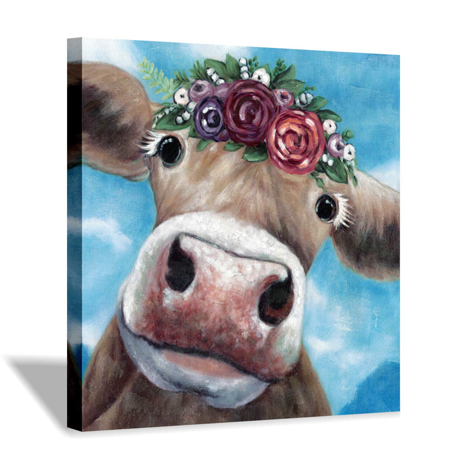 LIVEDITOR Farm Animal Cute Cow Painting on Canvas Wall Art for Living Room  (24'' x 24'' x 1 Panel) 
