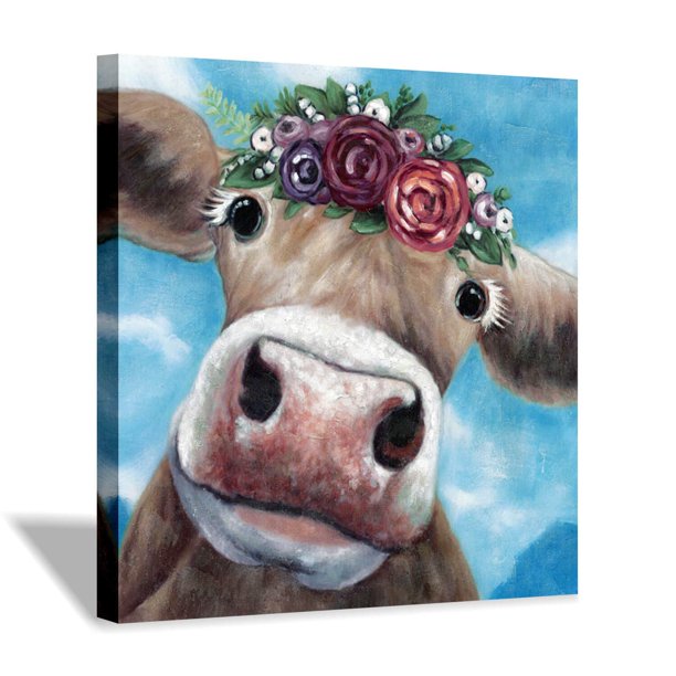 LIVEDITOR Farm Animal Cute Cow Painting on Canvas Wall Art for Living