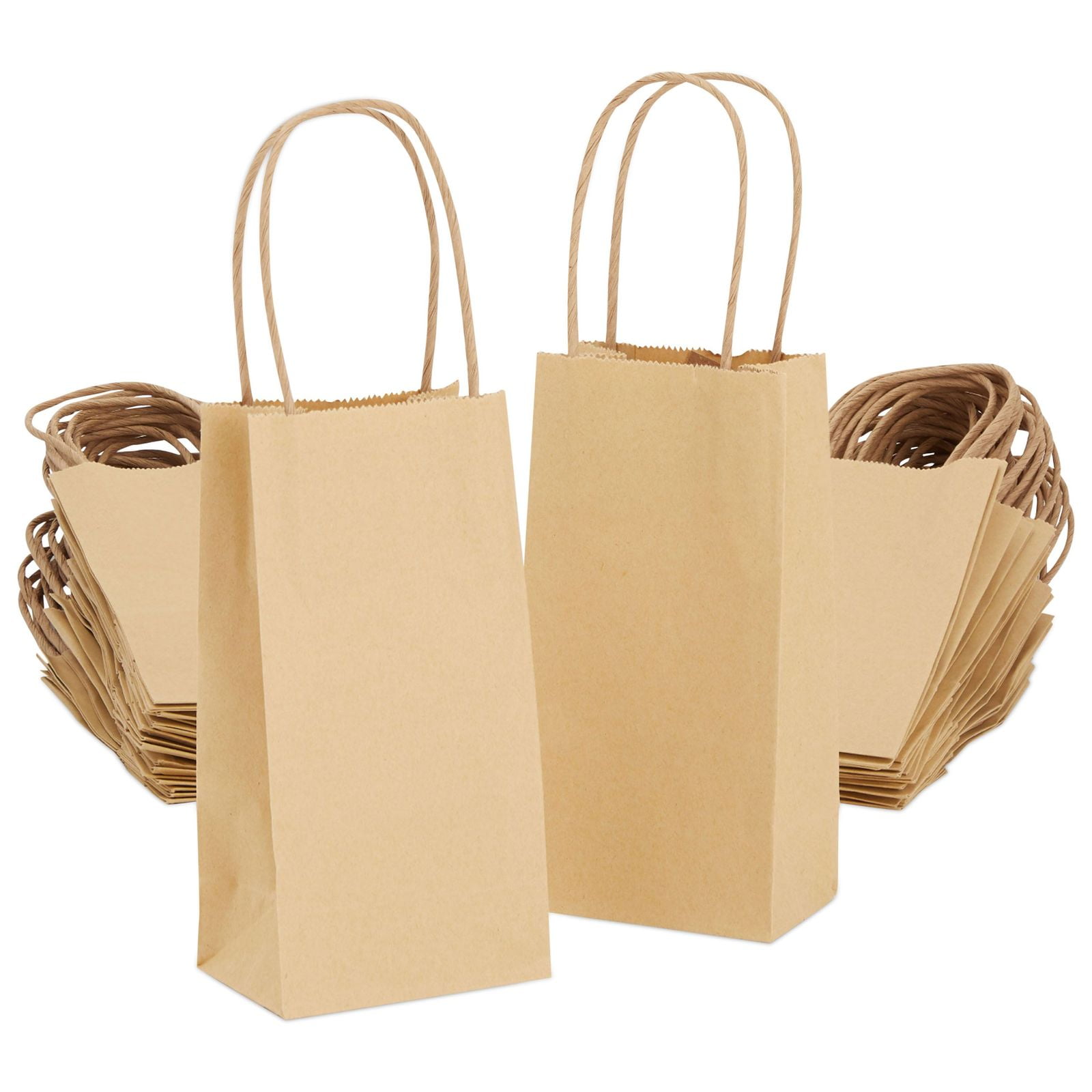 50 Pack Small Kraft Paper Gift Bags with Handle, Mini Brown Party Favor Bag for Small Business & Birthday, 3.5 x 2.4 x 6.25 in