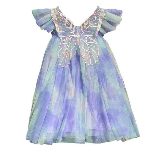 Hfolob Robes Filles Robe d'Été en Tulle Manches Volantes Robe Princesse avec Vêtements Papillon Coloré