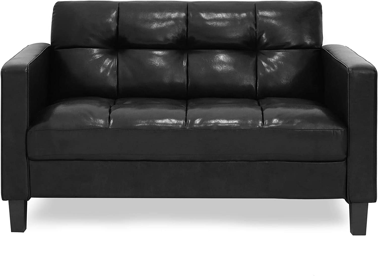 Furinno Brive Contemporary Tufted Loveseat, Black Faux Leather