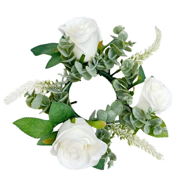 veasfak Candle Rings Wreaths Artificial Candle Wreath for Tabletop Halloween Wedding White