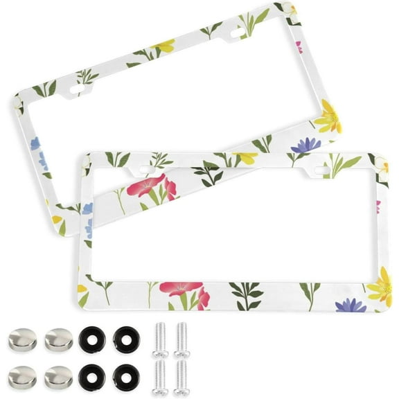 Coolnut Herb and Wildflower License Plate Frames 2 Pack, Waterproof Aluminum Alloy Car Tag Holder 2 Holes License Plate Covers with Screw Caps Auto Accessories