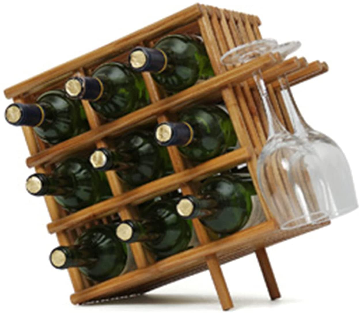 9 Bottle Wine Rack Creative Rattan Tabletop FreeStanding Wine Display