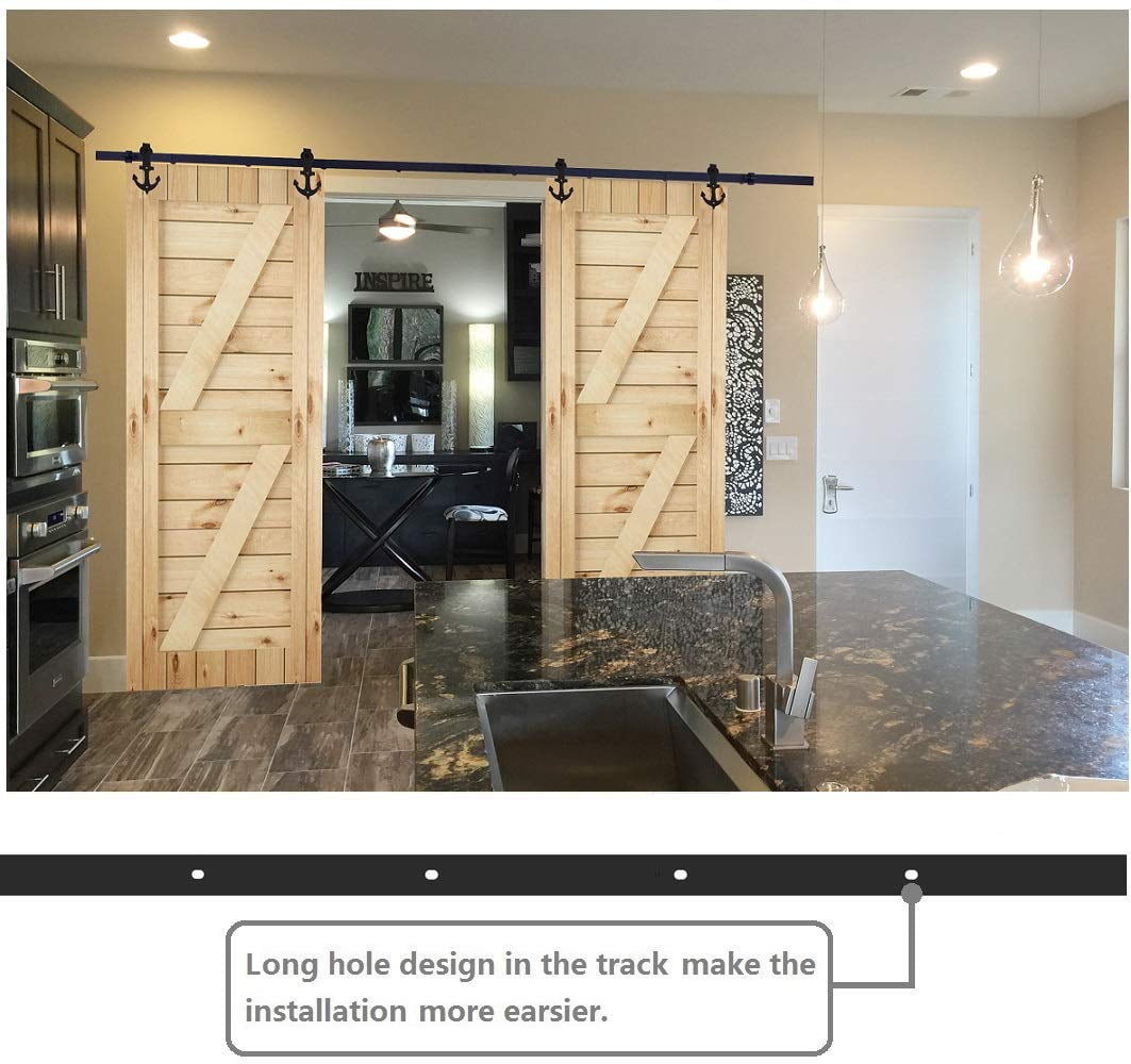 CCJH 6 FT Sliding Barn Door Hardware Track Kit Fit Max 36" Wide Door Double Door Hanging Rail