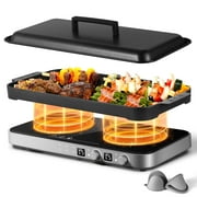 Sunmaki Portable Double Induction Cooktop with Removable Griddle Pan Non-stick, 1800W 2 burner Induction Hot Plate With Sensor Touch 9 Power Levels, 99 Min Timer,Great for Family Party