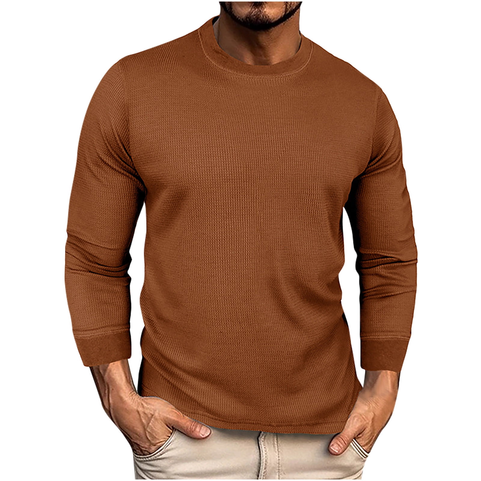 Viluyesy Long Sleeve Waffle Shirts for Men Basic Stripe Mens T