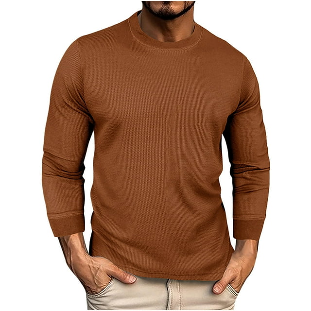 fatyb Chandails à Col Ras du Cou pour Hommes Décontractés à Manches Longues Coupe Ample Chandail Uni T-Shirts Légers pour Hommes