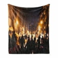 thumbnail image 1 of Zombie Soft Flannel Fleece Blanket, Burning Town Urban Chaos with Human Silhouettes in Street Pattern Print, Cozy Plush for Indoor and Outdoor Use, 50" x 70", Amber Mauve Seal Brown, by Ambesonne, 1 of 6