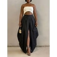 thumbnail image 3 of Black Oversized Pleated Maxi Skirt With Front Slit, Elegant Resort Style For Daily Wear And Parties, 3 of 7