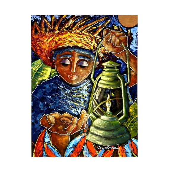 Trademark Fine Art Oscar Ortiz Boy & Lantern Canvas Wall Art - 14x19