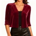 thumbnail image 2 of Vivianyo HD Women's Velvet Cropped Open Front Shrug Cardigan, Ruched Three Quarter Sleeve Cover Up for Women, Outer Layer for Dinner Events and Evening Plans, Size S-3XL, 2 of 6