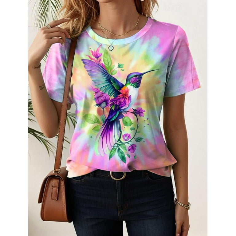 Women's T-shirt Summer Hummingbird Patterns Short Sleeve