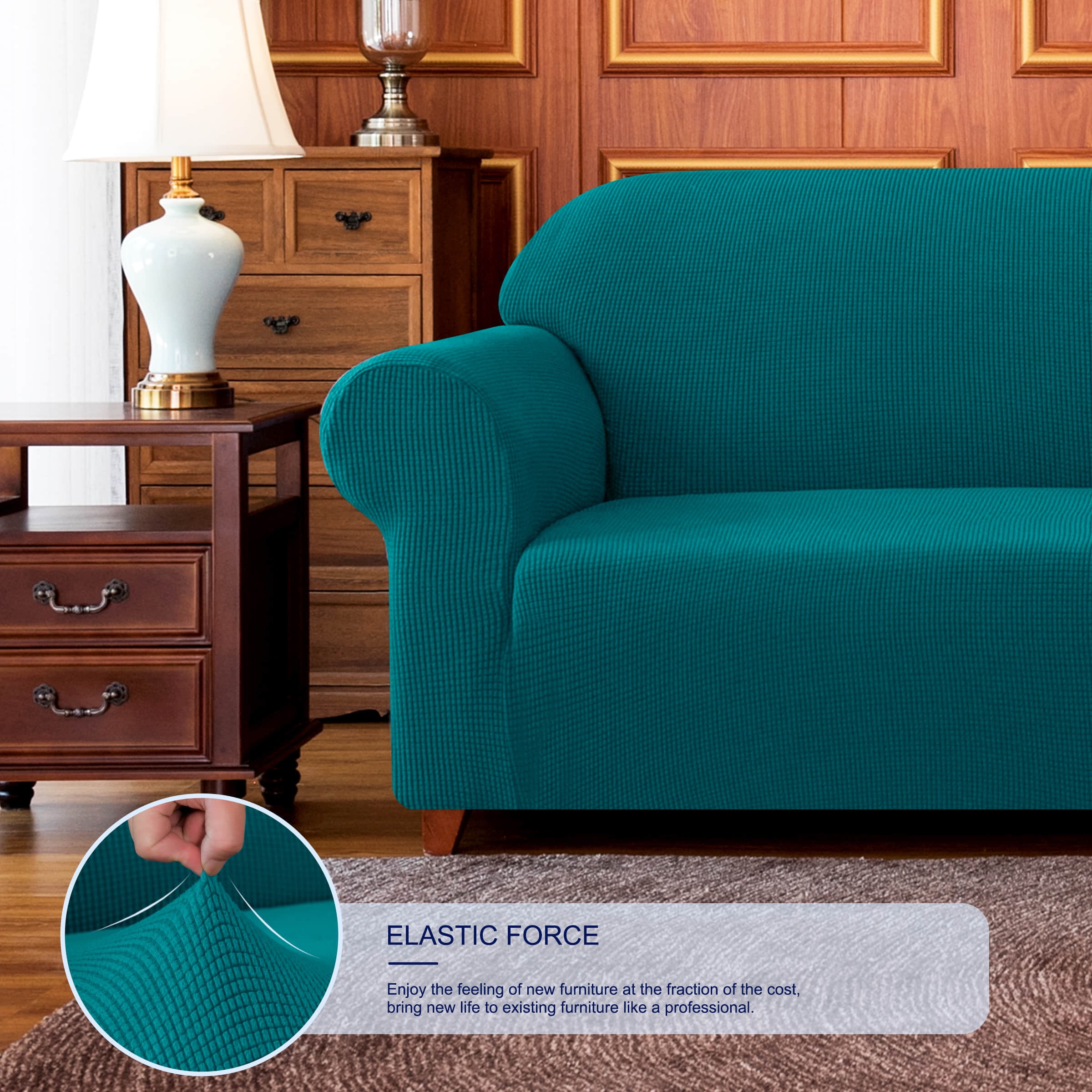 Subrtex Stretch 1-Piece Textured Grid Slipcover Sofa Cover, Turquoise