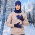 thumbnail image 4 of Winter knitted hat, scarf and touch screen glove neck-warmer, knitted wool lining, unisex - Tibetan blue, 4 of 5