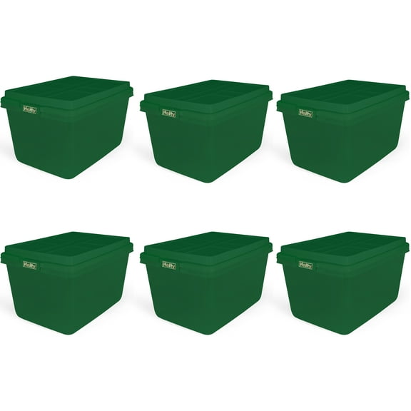 Hefty 18 Gallon Plastic Christmas Storage Container with HIRISE Lid, Holiday Green, Set of 6