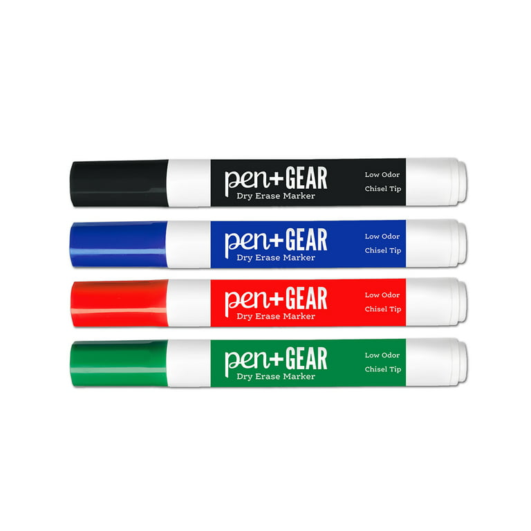 Deflecto Wet Erase Markers, Medium Chisel Tip, Assorted Colors, 4/Pack  (SMA510V4)