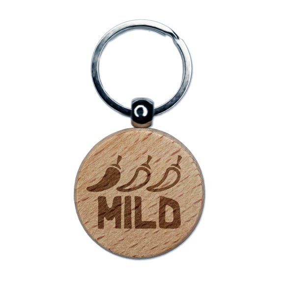 Flavor Mild Round Keychain Charm Tag - Engraved Wood