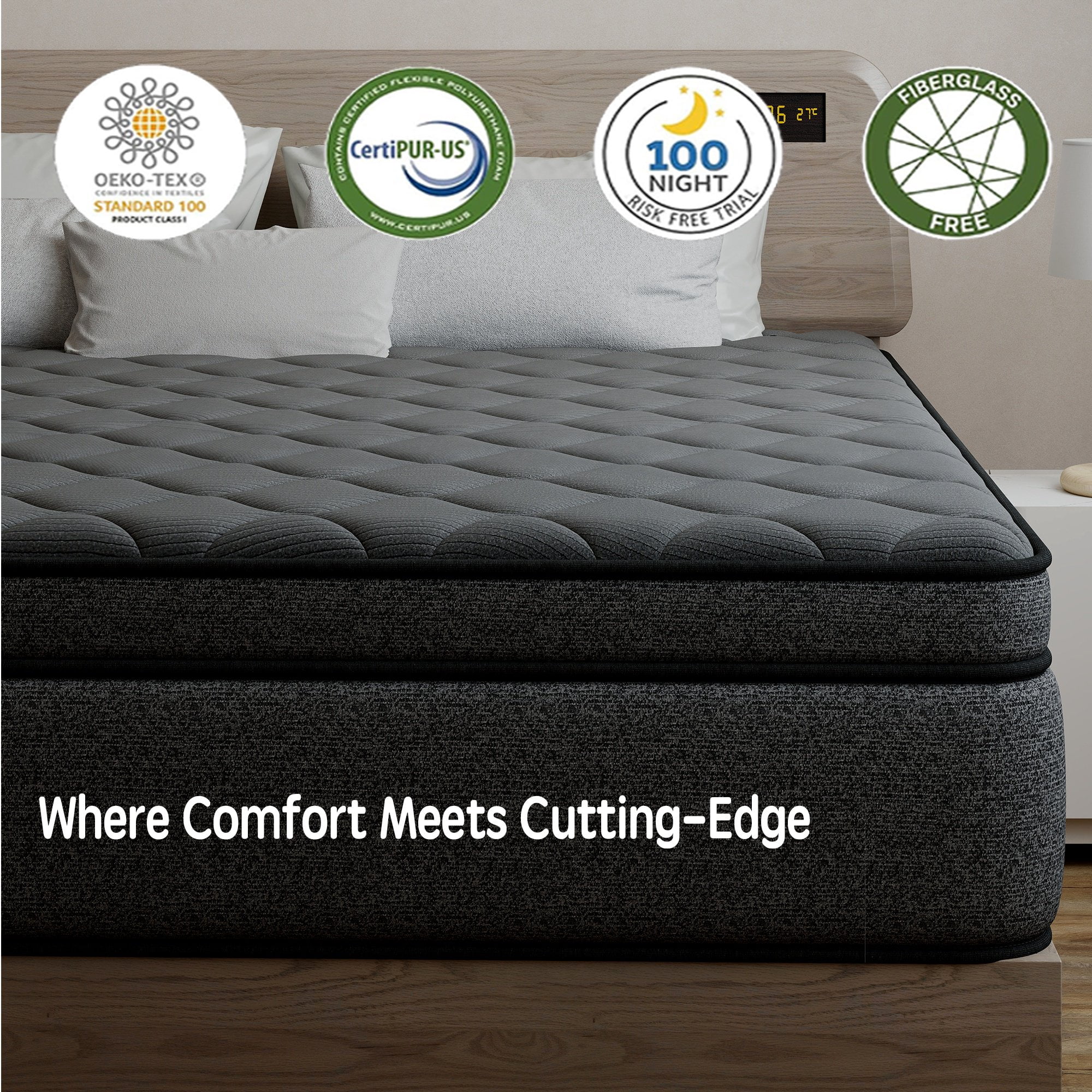 OPV 14-inch Twin Size Mattress, Memory Foam & Individually Wrapped Pocket Springs Hybrid, Medium Comfort Twin Size,Euro Top, Gray Mattress in a Box, Adult
