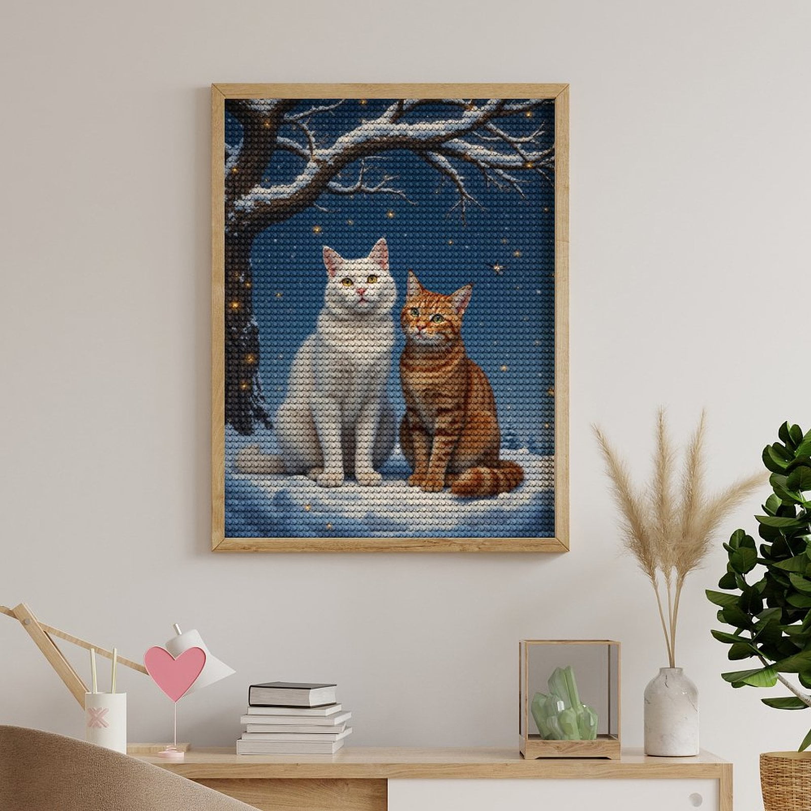 Diamond Art Kit for Adults, Winter Cats Under Starry Sky Diamond Painting for Adults Beginners, 5D DIY Diamond Art Painting Kits, Colorful Diamond Painting Craft for Home Decor 12x16