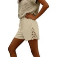 thumbnail image 5 of YHAJDS Womens Lightweight Shorts Linen Lace Patchwork High Waist Drawstring 7 Inches, 5 of 6