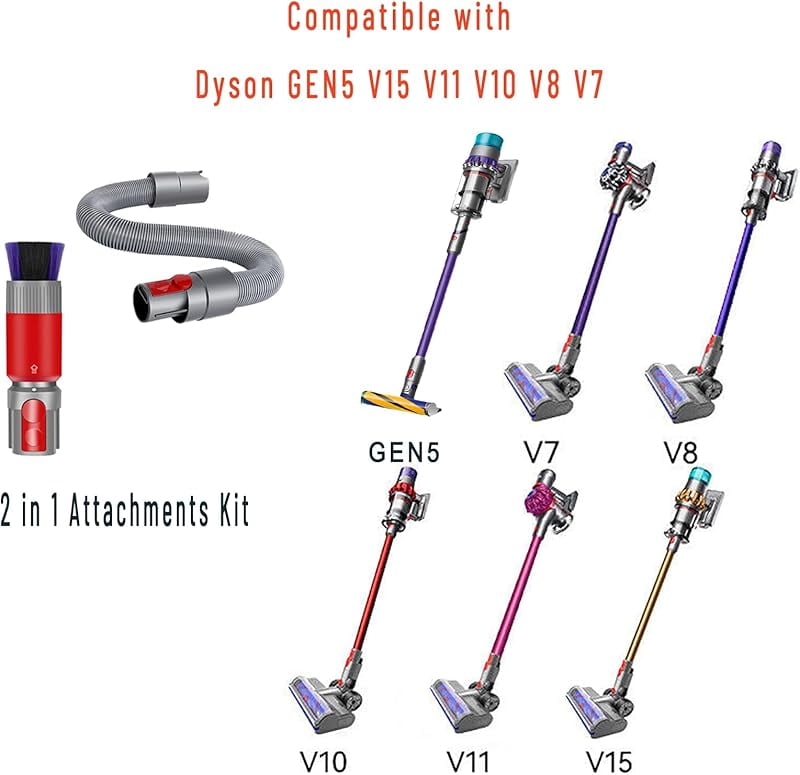 Scratch-free Dusting Brush & 63”Flexible Extension Hose Attachments for Dy*son GEN5 G5 V15 V11 V10 V8 V7 Cordless Vacuum Cleaner, Ideal for Car Detailing, Keyboard/Blinds Cleaning, Delicate Surfaces