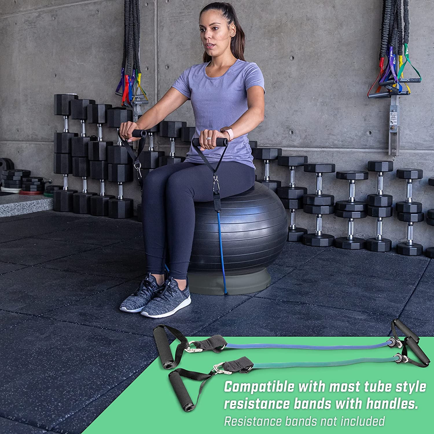 Yoga Ball Base for Fitness Balls - Charcoal, Green, or Blue -Hub 360 Universal Stability Stand