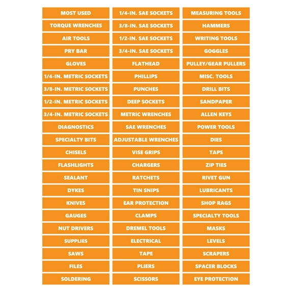 Toolbox Organizational Magnetic Labels Ultimate Set by DCM Solutions (Orange, 0.75"H x 4.5"W)