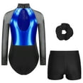 thumbnail image 2 of iixpin Gymnastics Leotards for Girls Sparkly Dance Unitards Biketards with Shorts Activewear Set 6-16Years Blue&Black 10, 2 of 7